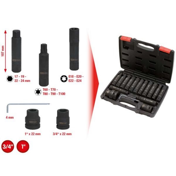 Kstools 3/4"+1" Bits voimahylsysarja 16 osaa 450.0420