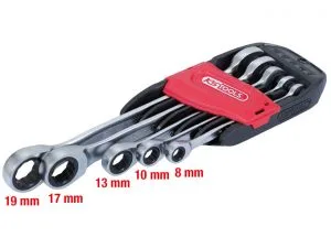 Kstools 5-osainen GEARplus-räikkälenkki- ja kiintoavainsarja 8-19 mm 503.4255