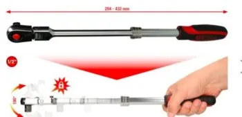 Kstools teleskooppiräikkä nivelellä 1/2", 72-hammasta. 914.1220