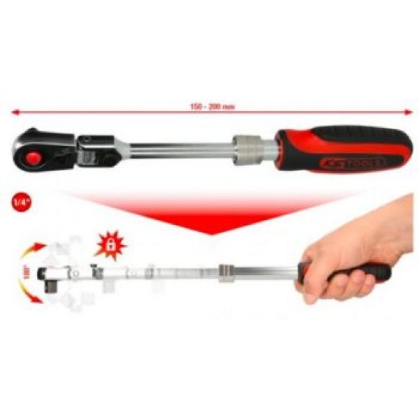 Kstools teleskooppiräikkä nivelellä 1/4", 72-hammasta.  914.1420