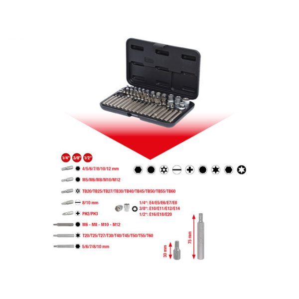 Kstools Torx-hylsyavain- ja kärkisarja 1/4"+3/8"+1/2", 57 osaa 911.4305