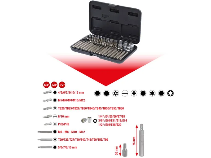 Kstools Torx-hylsyavain- ja kärkisarja 1/4"+3/8"+1/2", 57 osaa 911.4305
