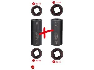 Kstools 515.0895 alumiinivanteiden voimahylsysarja, Ford, 18,5/19,5/20,5/21,5 mm
