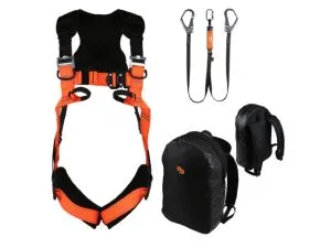 Fallsafe Ekman putoamissuojainpaketti teollisuuteen, sis. valjaat, kaksoisliitosköysi 1,5 m, reppu