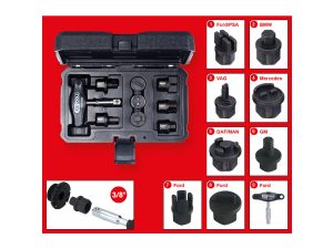 Kstools 150.1040 Öljytulppa avainsarja muovisille öljynpoistoruuveille, 3/8", 9 osaa