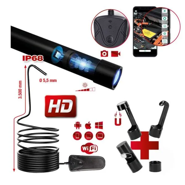 Kstools 550.7560-WI-FI videoskooppisarja  Ø 5,5 mm 0° HD etukamerasondilla, 5-os