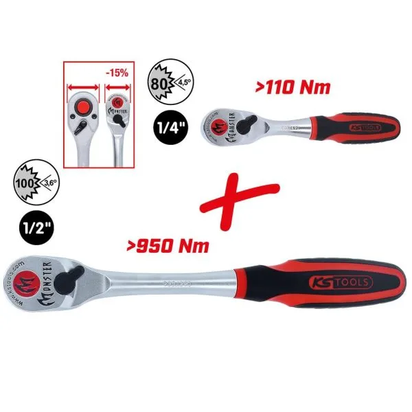 Kstools 935.0002 Monster-räikkäväännin, 2-os, 1/4"+1/2" - Image 2