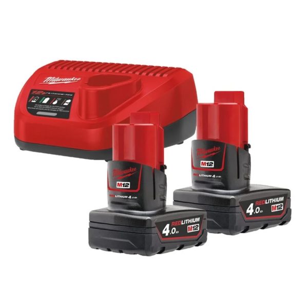 Milwaukee M12 NRG-402 - Akku- ja laturisarja, 2 x 4,0 Ah
