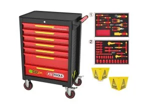 Kstools 117.6144 ECOline-korjaamovaunu , 42 eristettyä työkalua hybridi- ja sähköajoneuvoille