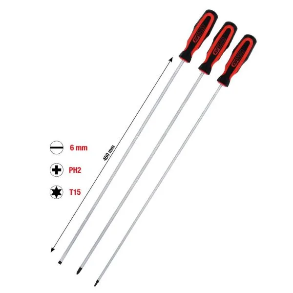 Kstools 159.1270 ERGOTORQUEplus Ruuvimeisselisarja, ura, PH, Torx, 3-os, erikoispitkät ruuvimeisselit