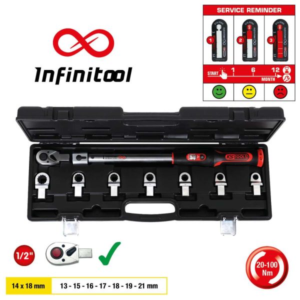 Kstools 516.9105 14x18 mm INFINITOOL-momenttiavainsarja, 20-200 Nm, 9-os