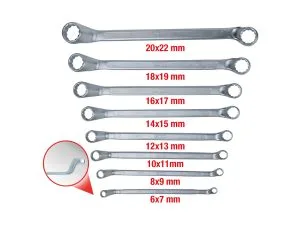 Kaksoislenkkiavainsarja, taivutettu, 8-os 6-22 mm