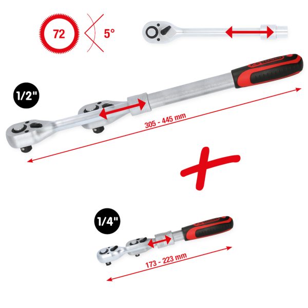 1/4" + 1/2" teleskooppi-räikkäväänninsarja, 2-os