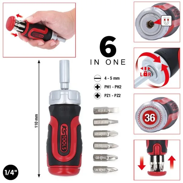 Kstools 159.2025-Räikällinen 6 in 1 mini-ruuvinväännin