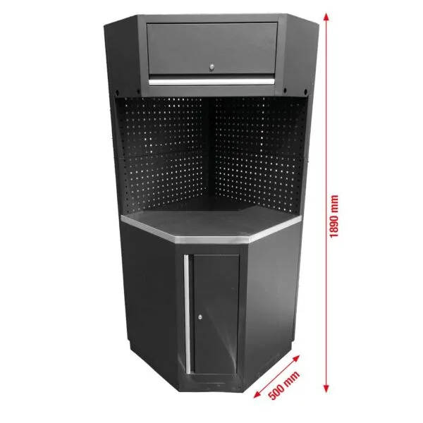 Kstools 866.6010 Korjaamokaappijärjestelmän kulmamoduuli, työtaso ruostumatonta terästä