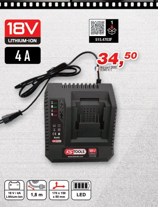 18 V:n 4 A:n pikalaturi akuille 515.4702F ja 515.4705F