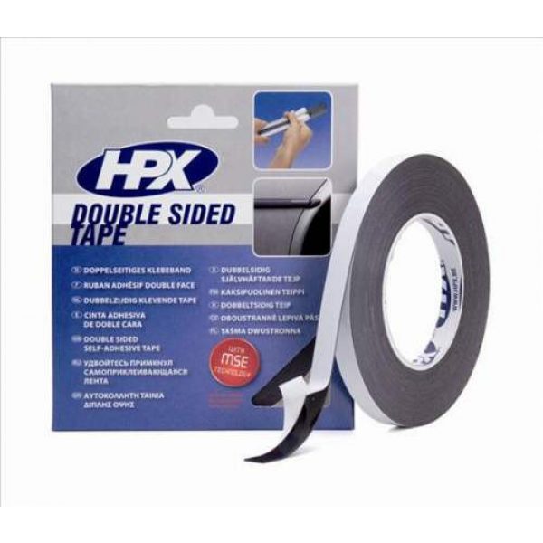 HPX kaksipuolinen listateippi, musta 19mm x 10m
