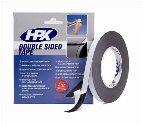 HPX kaksipuolinen listateippi, musta 19mm x 10m
